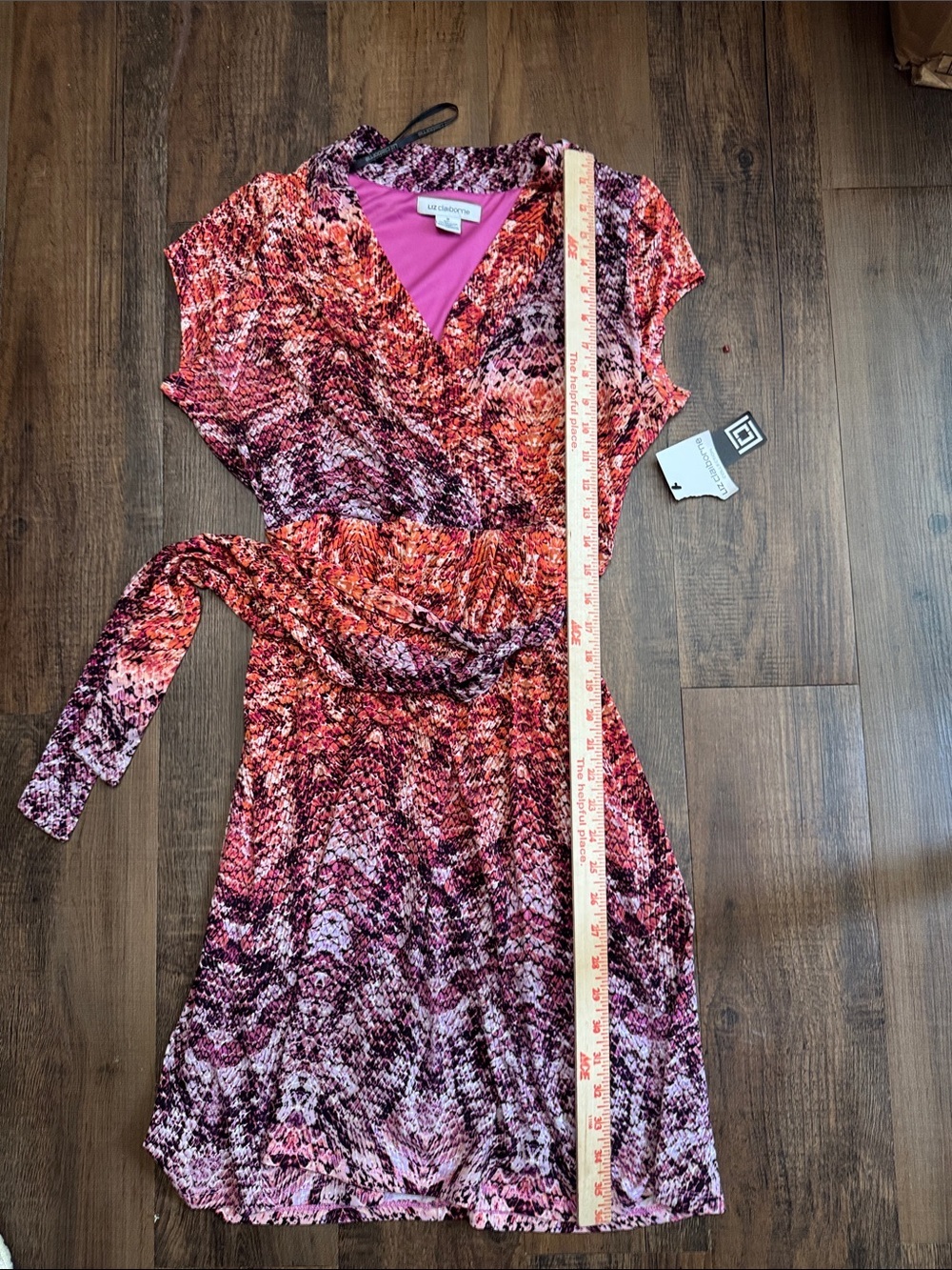 Liz Claiborne Pink and Orange Printed Midi Wrap Dress with V-Neck - Picture 10 of 12